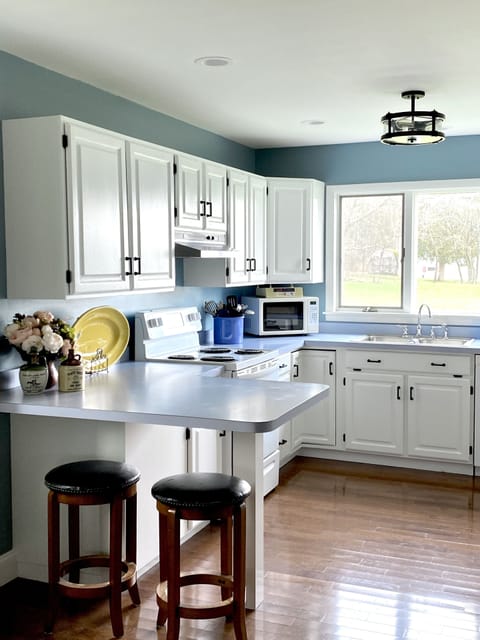 Clean, spacious and well stocked kitchen!  