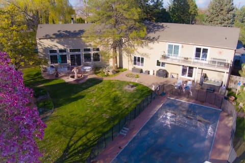 Backyard in the springtime. 
Pool is covered and opens Memorial Day Weekend. 