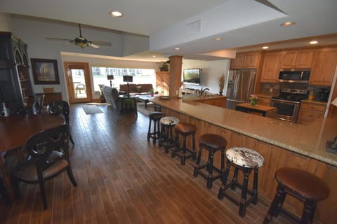Spacious living area facing the water.  Great kitchen for indoor dining.
