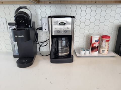 Drip coffee maker and Keurig.