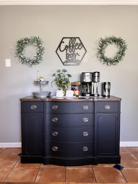 Coffee , anyone? Our coffee bar is stocked with beans, pods, creamer & sugar ☕️
