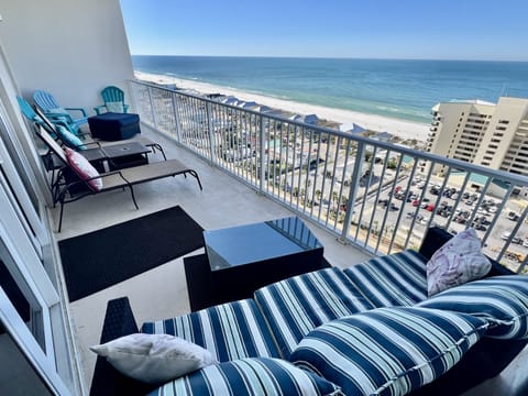Luxurious furnishings on 17th floor balcony with an amazing view