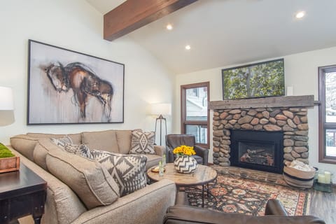 Large TV in Living Area above Gas Fireplace