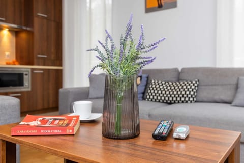 Living room with a comfortable sofa and TV. 
