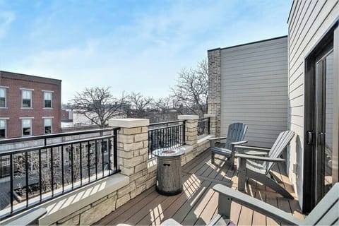 Terrace features 4 comfortable polywood chairs, outdoor end tables, small fire table, and 2 additional outdoor seating in the alcove set back.  You will be amazed by the beauty of the hand cut stone work and the privacy the loft level affords.