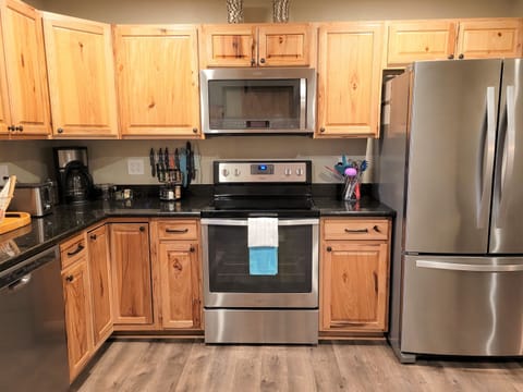Main kitchen, all whirlpool stainless appliances.