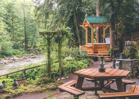 Dream Catcher Cabin-Outdoor picnic table back yard