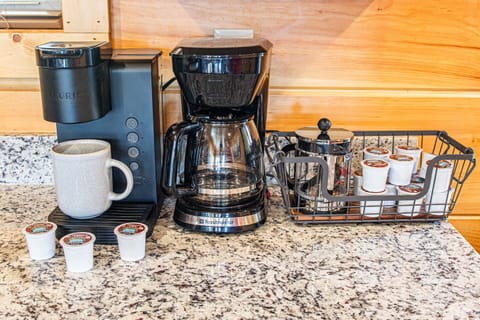 Tea Kettle, Drip Pot, Keurig and French Press are provided