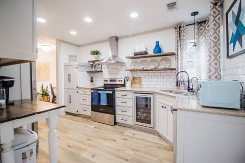 Fully stocked kitchen.