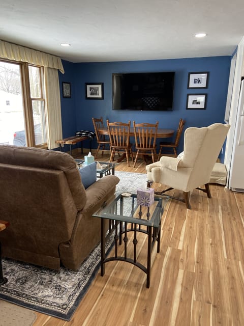 60 in. TV for viewing anywhere in the open concept upper level.