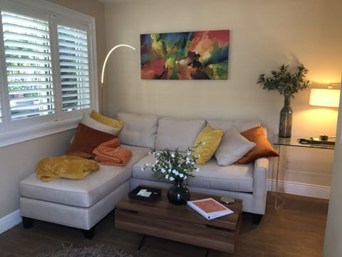 Enter the suite through the Den area adjacent to the garden/pool area 