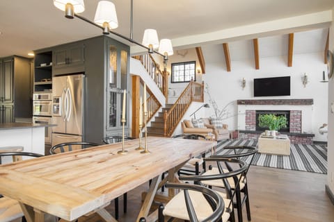 Indoor dining area connects the kitchen and living area.