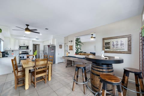 Full kitchen and seating area