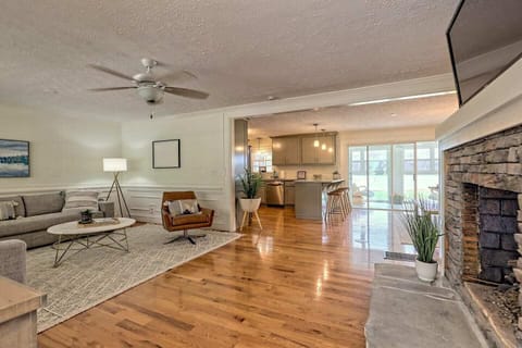 View of the living room and the huge fireplace