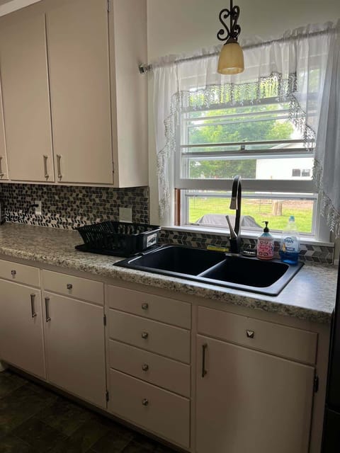Kitchen sink overlooking backyard