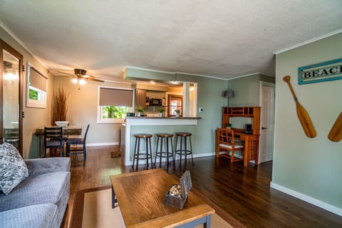 Living room with dedicated workspace