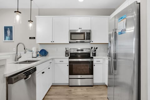 Kitchen with stainless steel appliances