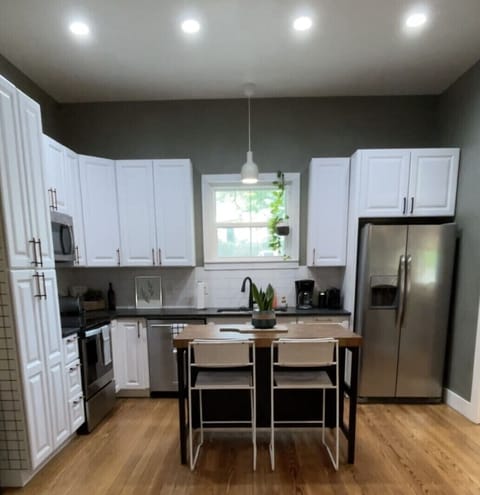 Fully stocked modern kitchen. 