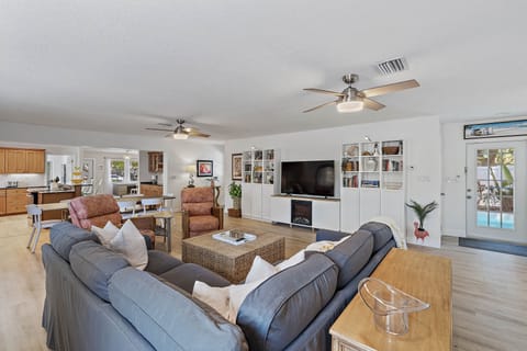 Large living room, 65" Roku TV with SLING cable