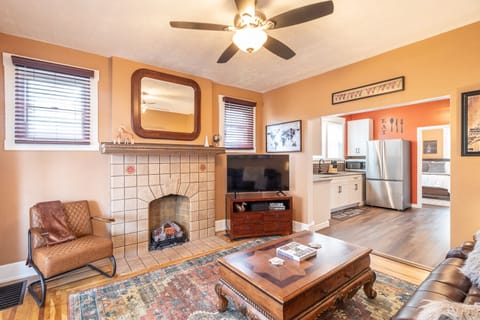 Living Room w/ Electric Fireplace and 50" Smart TV