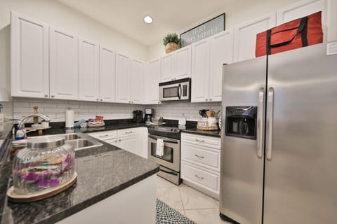 Fully stocked kitchen.