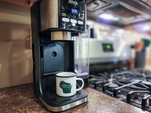 Both the Lake House and the Cottage feat. a full coffee bar with burr grinder and multiple coffee making options.