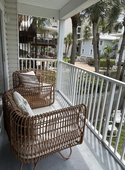 Balcony with beach views. 