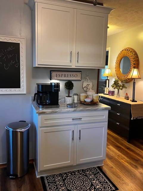Coffee bar with Keurig brew or K-cup coffee pot.  