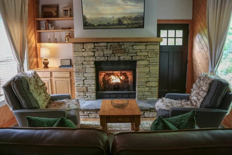 Fireplace seating area in living room 