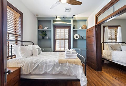 This bedroom has king sized bed