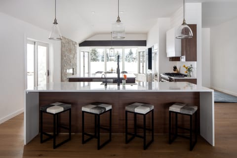 Open kitchen, entry and deck access with Sleeping Indian and Teton views