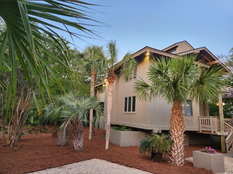 Night time outside lighting.