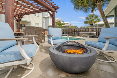 Outdoor fire-pit for s'mores in the winter