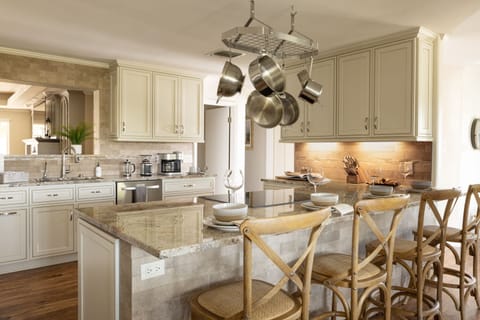 (4) high-back chairs create total dining room seating for 15 adults +3 kiddos.