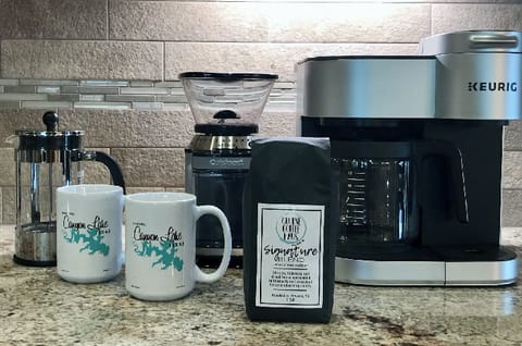 Start your day with freshly ground coffee from local roaster, Green Haus Coffee.