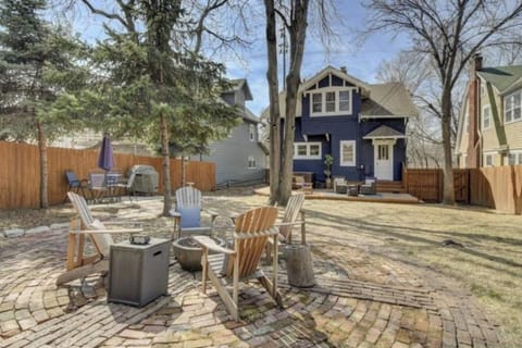 Beautiful outdoor firepit area with private backyard.