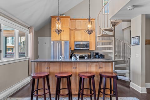 Spiral stairs leading to the loft.