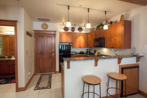 Kitchen with seating for two.