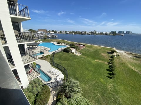 View of the pool from the balcony