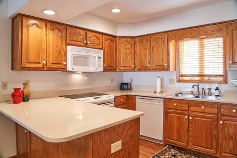 There is ample counter space for preparing full meals or a snack.