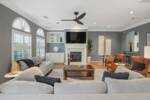 The spacious common area offers a large living room for lounging.