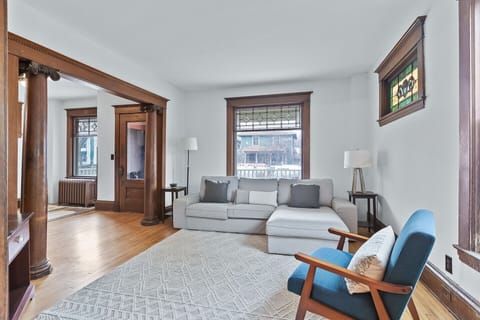 Living room with ample seating around the television.