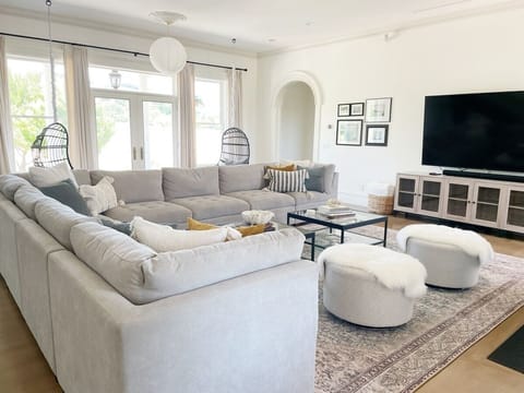 Two hanging chairs: just for fun, for additional seats for watching TV, or spin around to enjoy the view out the back!