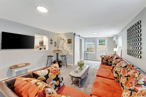 Spacious living room with smart HD TV