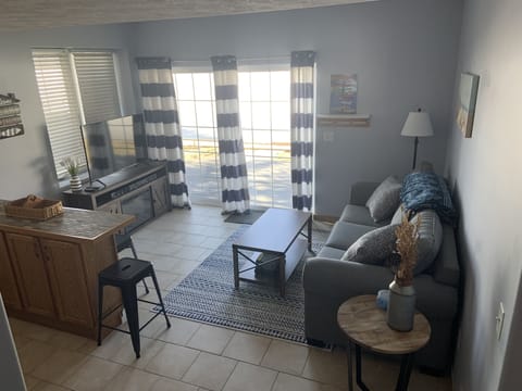 Downstairs family room with bar.