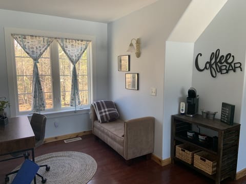 Master bedroom desk area and coffee bar.