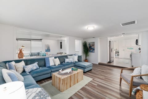 Spacious living room with plush sectional