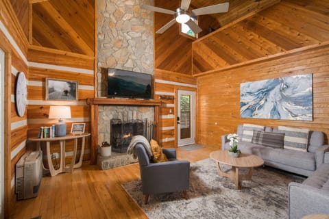 Living room with gas fireplace.