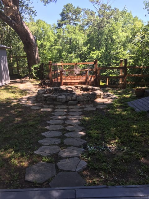 Backyard and fire pit.