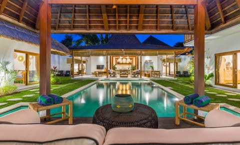 View of the pool from the seating area 